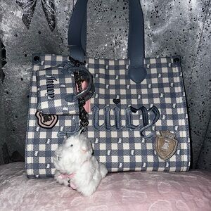 Juicy Couture blue Scottie dog checkered tote with mini bag